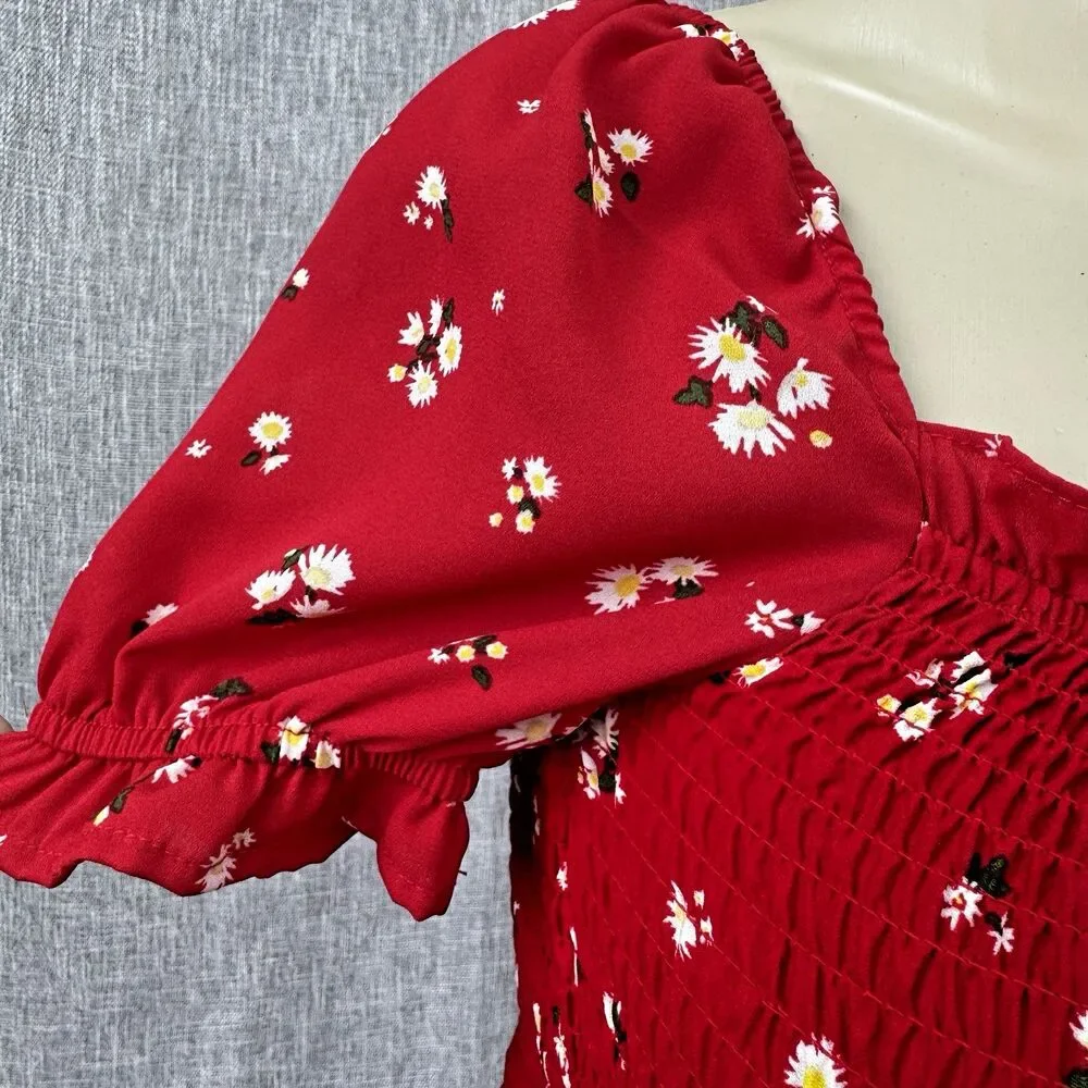 Franki by Francesca’s Perdita Tween Dress Red Daisy Smocked High Low Size YTH 12